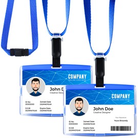 Horizontal Badge Holder with Detachable Breakaway Lanyard, 2 Packs Hard Plastic ID Badge Holder Heavy Duty, KMEOSCH Badge Holder Horizontal Pocket Clip Badge Holder (Holds 2 Card & 1 Clear ID Window)