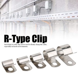 R-Type Clip, 80PCs Stainless Steel R-Type Clip Cable Clamp Kit, 6-16mm, Wire Clips Organizer Fastener, for Management and Repairing of Wires, Cables, Pipes, Racks, Balck