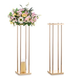 Sziqiqi Wedding Table Flower Centerpiece Decoration - Tabletop Metal Flowers Floor Stand Living Room 31.5inch Tall Vases Decor Geometric Rectangular Tables Centerpieces for Birthday Party Reception