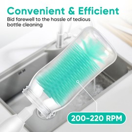 BlumWay Electric Bottle Brush, Portable Baby Bottle Brush for Travel, Waterproof Bottle Cleaning Set with Nipple and Straw Brush, Brush Set for Cleaning Cup Lids, Green