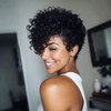 Short Curly Pixie Cut Wig, Black Wavy Layered Style with