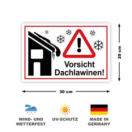 Strobo Vorsicht ! Dachlawinen Sign, 20 x 30 cm, Made From Sturdy PVC Hard Foam Board, 3 Mm, With UV Protection, Pack Of 5