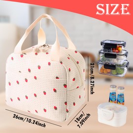 LHLZNB Insulated Lunch Bag for Women - Large Capacity Thermal Tote with Durable Work Lunch Box for Women & Girls, Leakproof Food Bag for Office, School, Picnic（ White Strawberry）