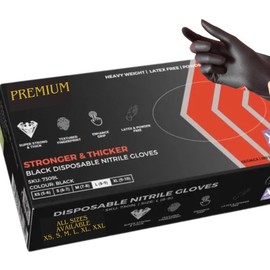 firmsafeT Heavy Duty Strong Disposable Black Nitrile Examination Gloves, Premium Quality| Medical| Mechanical| Industrial| Hair & Beauty| Food| Janitorial| Powder Free| Latex Free (100, XXL)