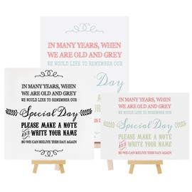 Vintage Wedding Guest Book Table Sign with Wooden Easel (21cm x 21cm Textured Card, Black)