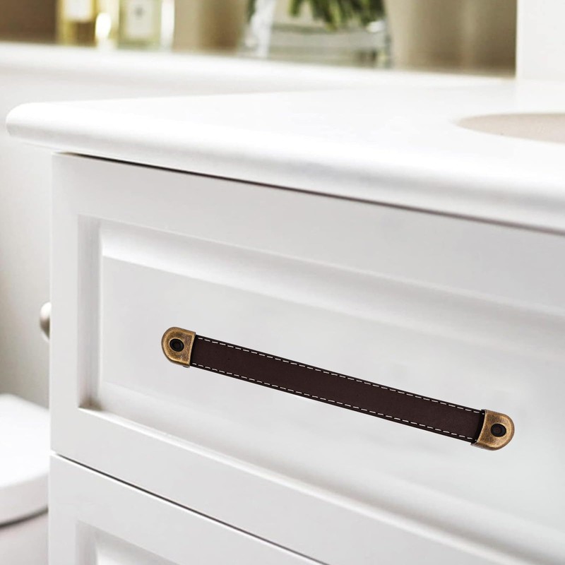 Begino 2PCS Brown Leather Drawer Handles with Mounting Screws -