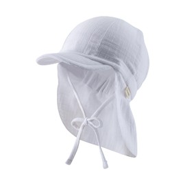 Sterntaler Peaked Cap Neck Plain – Unisex Hat Made of Airy Cotton Muslin – Summer Hat with Neck Protection – Sun Hat for Tying – Baby and Children's Headpiece, White, 53