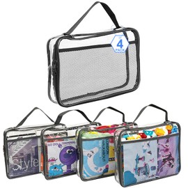 4 PVC Storage Bags for Toys Toilet Bags with Zip Mesh Side Pockets for Bath Toy Puzzle, Building Blocks (9 x 3 x 11.8 inches)