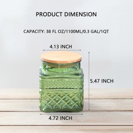 38 FL OZ Large Glass Storage Jar Food Storage Container with Airtight Bamboo Wooden Lid for Candy Snack Coffee Tea Nuts Airtight Glass Jars Kitchen Containers Cereal Canisters Vintage Glass Canisters