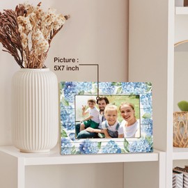Blue Hydrangea Gifts, Floral Picture Frame 5x7, Cottagecore Home Room Decor, Chinoiserie Flower Picture Photo Frames for Home Room Bedroom Desk Tabletop Shelf Wall Display Decoration