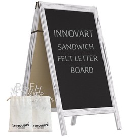 INNOVART A-Frame Sidewalk Sign 36”x20”, Sandwich Felt Letter Board w/Changeable Letters, Double-Sided Felt Letter Board, Free Standing Letter Board Easel for Restaurant, Business, Wedding, White
