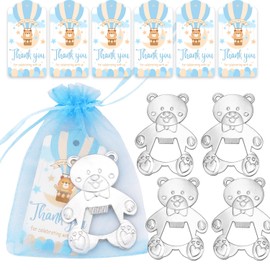24 Sets Baby Shower Favors Bear Bottle Opener, Thank You Gifts for Guests, Bear Themed Party Souvenirs with Goodies Bags and Thanks Cards (Blue)