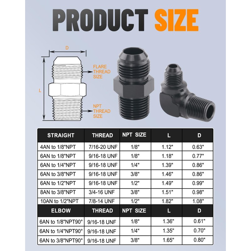 Taiidaues 6AN Male Flare to 3/8" NPT Pipe Fitting Adapter