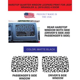 Compatible with Jeep Wrangler JL (4 Door) 2018 – 2023 | Precut Leopard Cheetah Print Window Decals | Proudly Made in The US | Matte Black