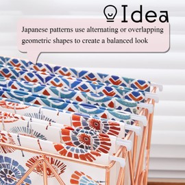 Y YOMA 6 Pack Decorative Hanging File Folders Letter Size Marble Cute Hanging Folder Pretty File Folder Organizer for Filing Cabinet Office Home with 1/5-Cut Adjustable Tabs, 3 Japanese Style