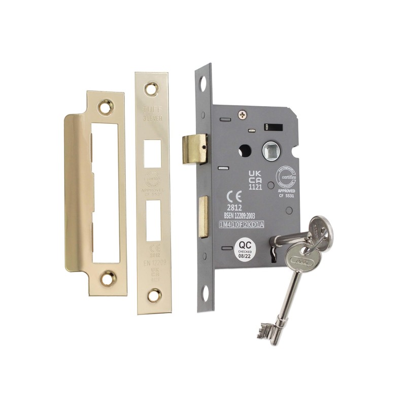 Infinity Decor Fire Rated Electro Brass 3 Lever Mortice Sash