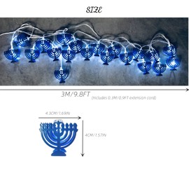 ElodieAu 10ft Chanukah Decorative String Lights, 20 LED Warm White Nine Candlesticks Shape Light, Hanukkah Decorations for Home, for Jews Judaism Bedroom Window Wall Fence Party Decor (Blue)