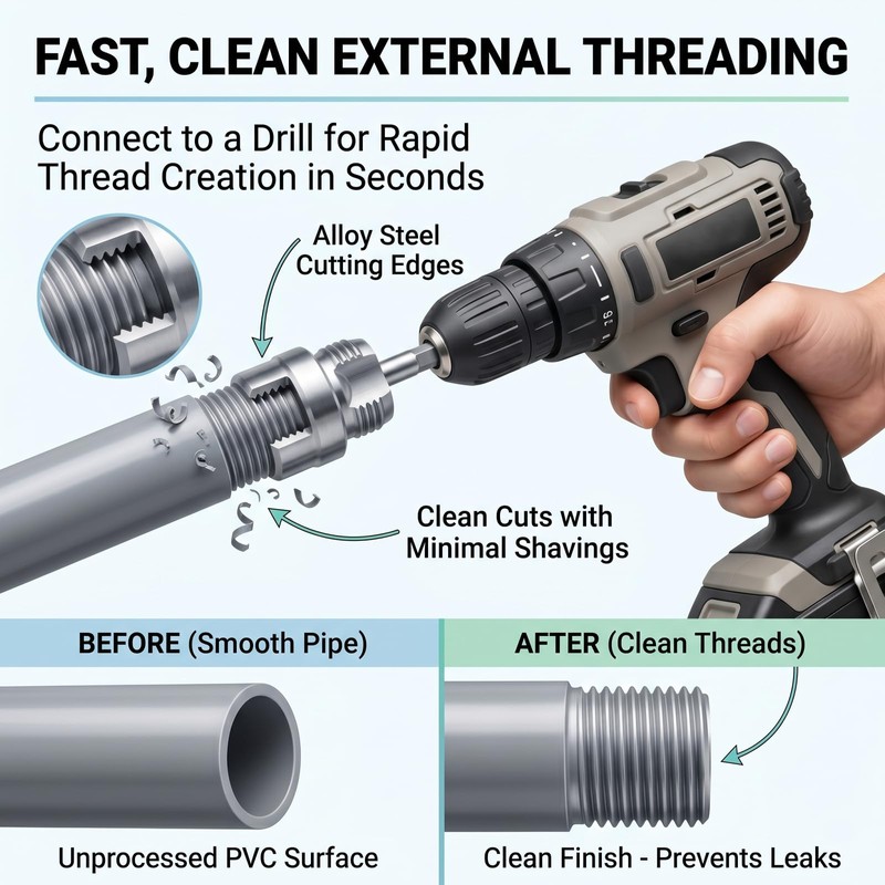 3 Pcs PVC Pipe Threader, 4-In-1 Water Pipe Threading and