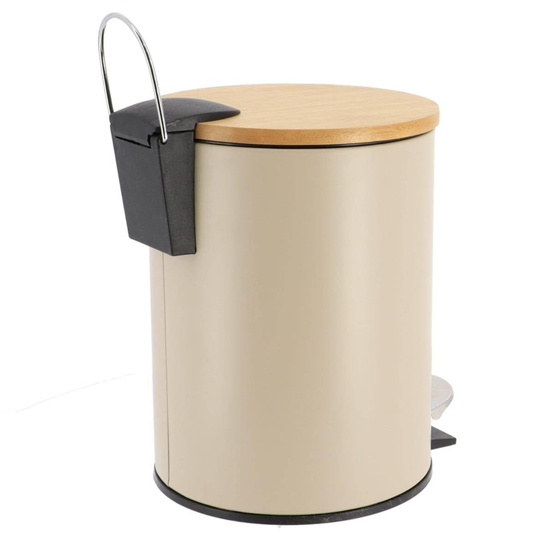 Metal Waste Bin with Fall Brake 2.5 L Taupe Bamboo