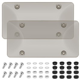 2 Pack Car License Plate Cover HADEEONG Tinted License Plate Protector Bubble Covers 4 Holes License Plate Shield Automotive Exterior Accessories with Bolts Washer Caps for Cars Vehicles