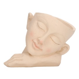 Face Flower Pot Sleeping Girl High Density Resin Drainage Hole Multi Purpose Head Planter Pot for Office Garden Home
