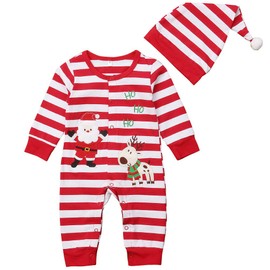 ROYLAMP Newborn Baby Christmas Outfits Boys Girls striped Button Romper with hat 9-12 Months