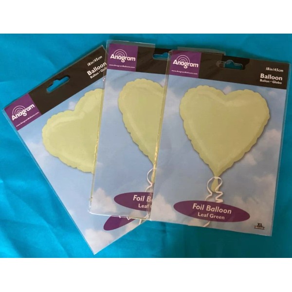 Anagram Set Of 3 Heart Shaped 18 inch Leaf Green