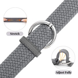 JASGOOD Women Braided Woven Elastic Stretch Belt Canvas Casual Belt for Jeans Pants Silver Buckle,Grey