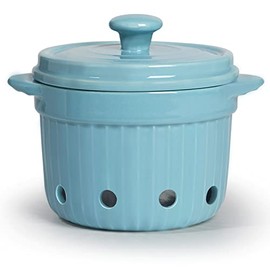 Garlic Keeper with Lid, Ceramic Garlic Saver Container for Countertop, Kitchen Decor (Turquoise)