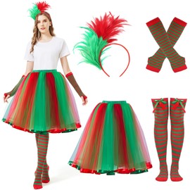 Joellfuner Women's Rainbow Costume, Tulle Skirt, Rainbow Skirt, Women's Tulle with Straps, Colourful Feather Headband for Carnival Parties and Theme Parties