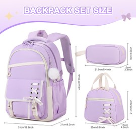 Scothen 3PCS Girls Backpack for School, Kids Backpack for Girls with Lunch Bag Pencil Case, Kids Bookbag Teen Backpacks for Elementary Middle High School (Purple)