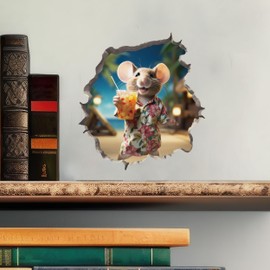 My Wonderful Walls Tourist Mouse with Cocktail 3D Wall Sticker, Removable Vinyl, Irregular Shape, Indoor/Outdoor, 5x5 inches, USA Made