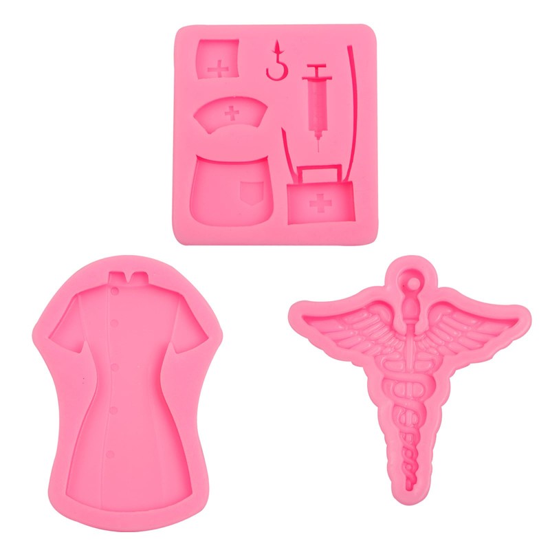 Medical Nurse Silicone Mold Set, Uniform Dress Cap Caduceus Design,