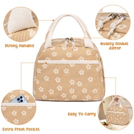 Bluboon Lunch Bag for Women Men Cute Corduroy Lunch Tote Bags Reusable Insulated Lunch Box Large Capacity Reusable Insulated Cooler for Work Picnic or Travel