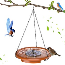 AISITIN Hanging Bird Bath Set with Solar Fountain, Hanging Solar Powered Water Fountain Outdoor 15" Bird Bath Bowl with Three Steps for Bird Bath, Feeder, Drinking, Garden, Patio Lawn and Backyard