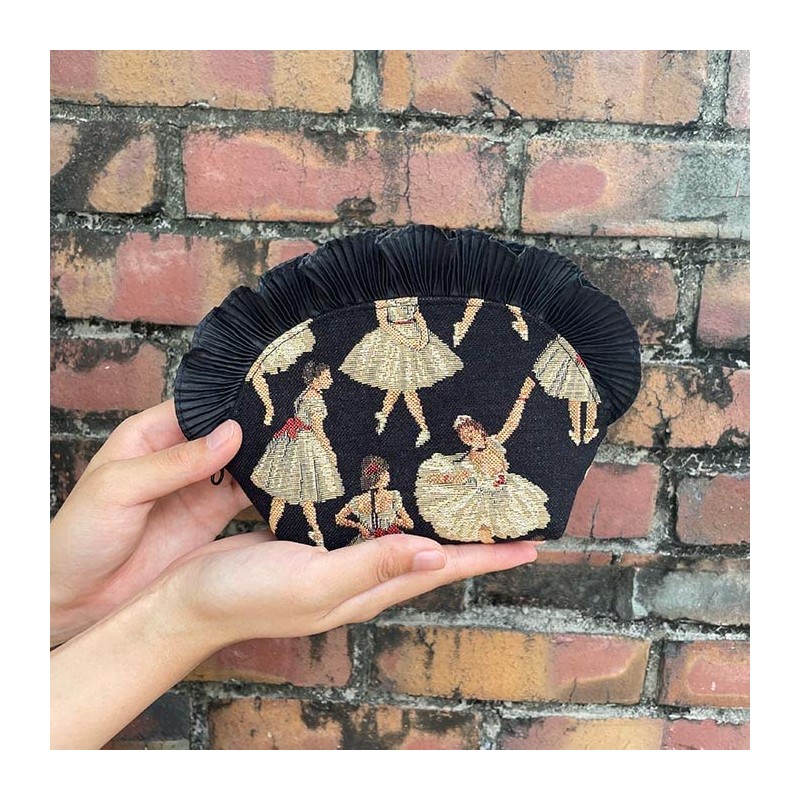 Gobelin Frill Pouch, Made in Japan ~ Ballerina ~, Black