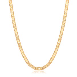 Barzel 18K Gold Plated Mariner Chain Necklace For Men & Women - Made in Brazil (24 Inches, 6MM Gold)
