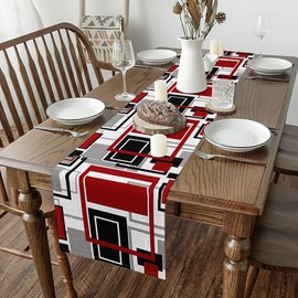 jejeloiu Red Geometric Table Runner 13" x 48", Abstract Modern Kitchen Dining Decoration for Home Party, Geometry Home Decor for Living Room Dresser Scarfs for Bedroom