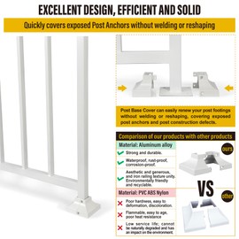 Epcee 4pcs Post 1.25" Aluminum Deck Post Base Cover, Post Skirt, Handrail, Stair, Porch, Deck Railing Base Brackets Covers (White)