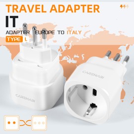 2 Pack Travel Adapter Italy - L Type European Plug to IT Socket Adapter for Uruguay, Chile, Ethiopia, Italy, Libya, Syria, Tunisia