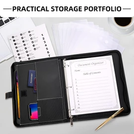Antner Important Document Organizer Zipper Binder Family Life Emergency Portfolio Waterproof Document Bag for Birth Certificate Protector, Faux Leather Portfolio in Case I Go Missing Binder for Home