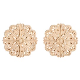 MUXSAM Retro Wood Carved Onlays Appliques, Round Solid Woodcarvings Center Decals for Closet Door Cabinet Drawer Wall Ceilling Dresser Wardrobe Crafts Decor(2-Pack, 12cm/4.7")
