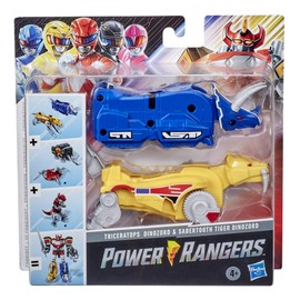 Power Rangers Mighty Morphin Triceratops Dinozord and Sabertooth Tiger Dinozord Toy 2-Pack Action Figures Part of Dino Megazord for Kids Ages 4 and Up