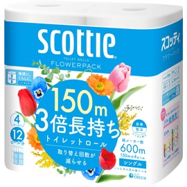 Scotty Flower Pack, 3 Times Longer, 4 Rolls of Toilet (150 m), Single