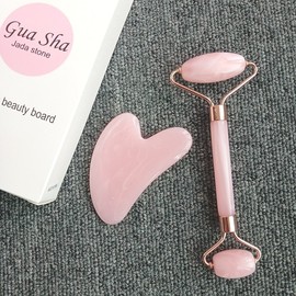 Pink Gua Sha Set Face Roller Body Gua Sha Box Packaging Lymphatic Massage Acupressure / 핑크 괄사세트 페이스롤러 바디괄사 박스포장 림프 마사지 지압