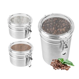 Walktosun Airtight Coffee Canister, Coffee Storage Containers, Stainless Steel Kitchen Food Storage Jar for Grounds Coffee, Beans, Tea, Sugar, Flour, Cereal (Silver-1.8L*1+1.2L*2)