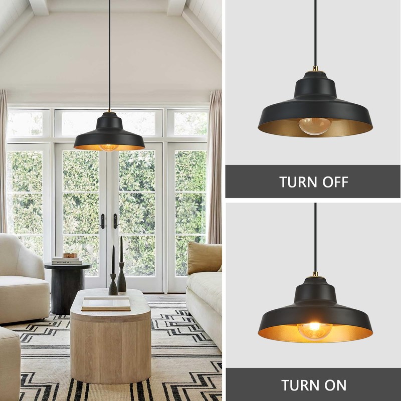 ALAISLYC 12 Inch Black Pendant Light Fixture,Farmhouse Hanging Lamp Adjustable