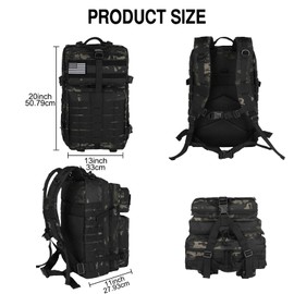 WOLT | Tactical Backpack for Men 45L Military Backpack Large 3 Day Assault Pack Molle Rucking Bag for Hiking Survival, Camouflage Black