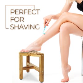 TEAKAURA Teak Shower Stool, Teak Shower Bench, 12'' Shower Foot Rest for Shaving Legs, Waterproof Corner Shower Bench, Organizer Stool, Corner Seat for Bathroom Livingroom
