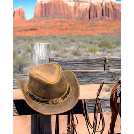 HADZAM Leather Cowboy hat Shapeable into Outback hat, Australian Hats for Men & Women (US, Alpha, Large, Brown)